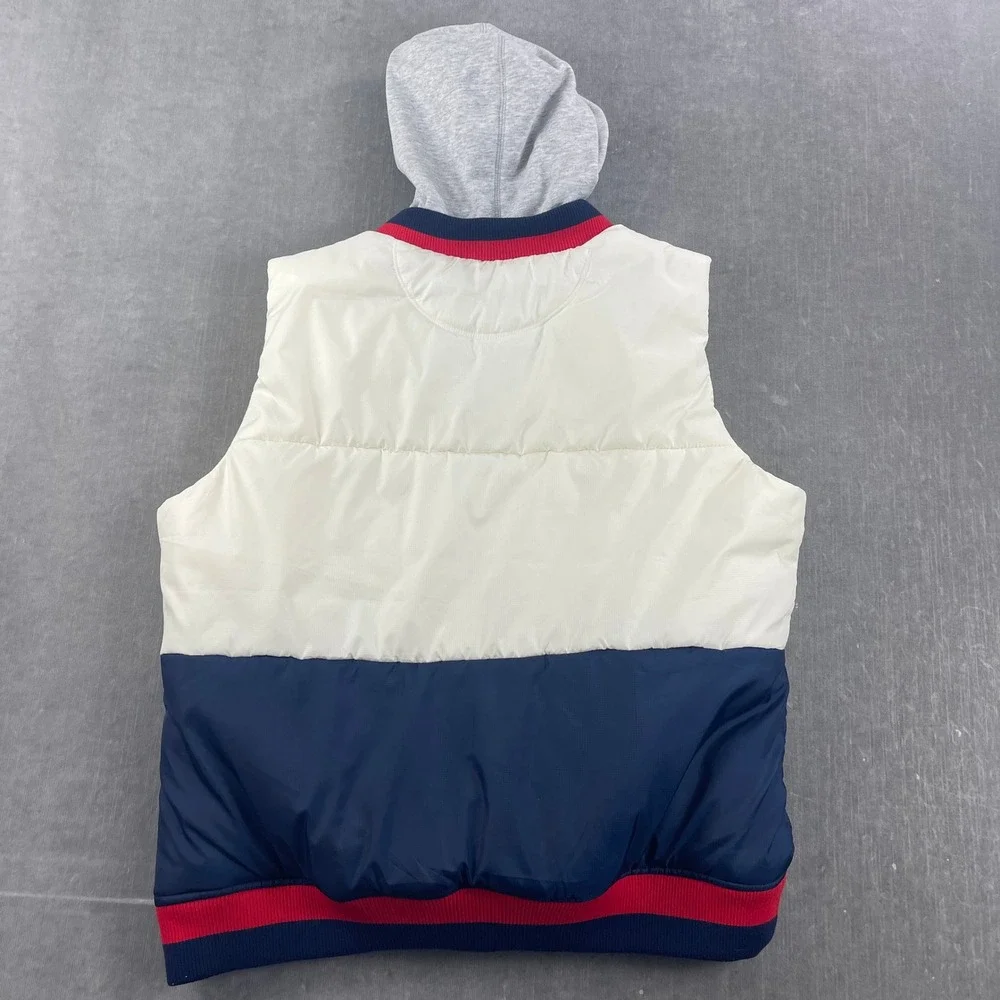 Champion Men's XL White Blue Hooded Puffer Vest Colorblock J4380 Quilted‎